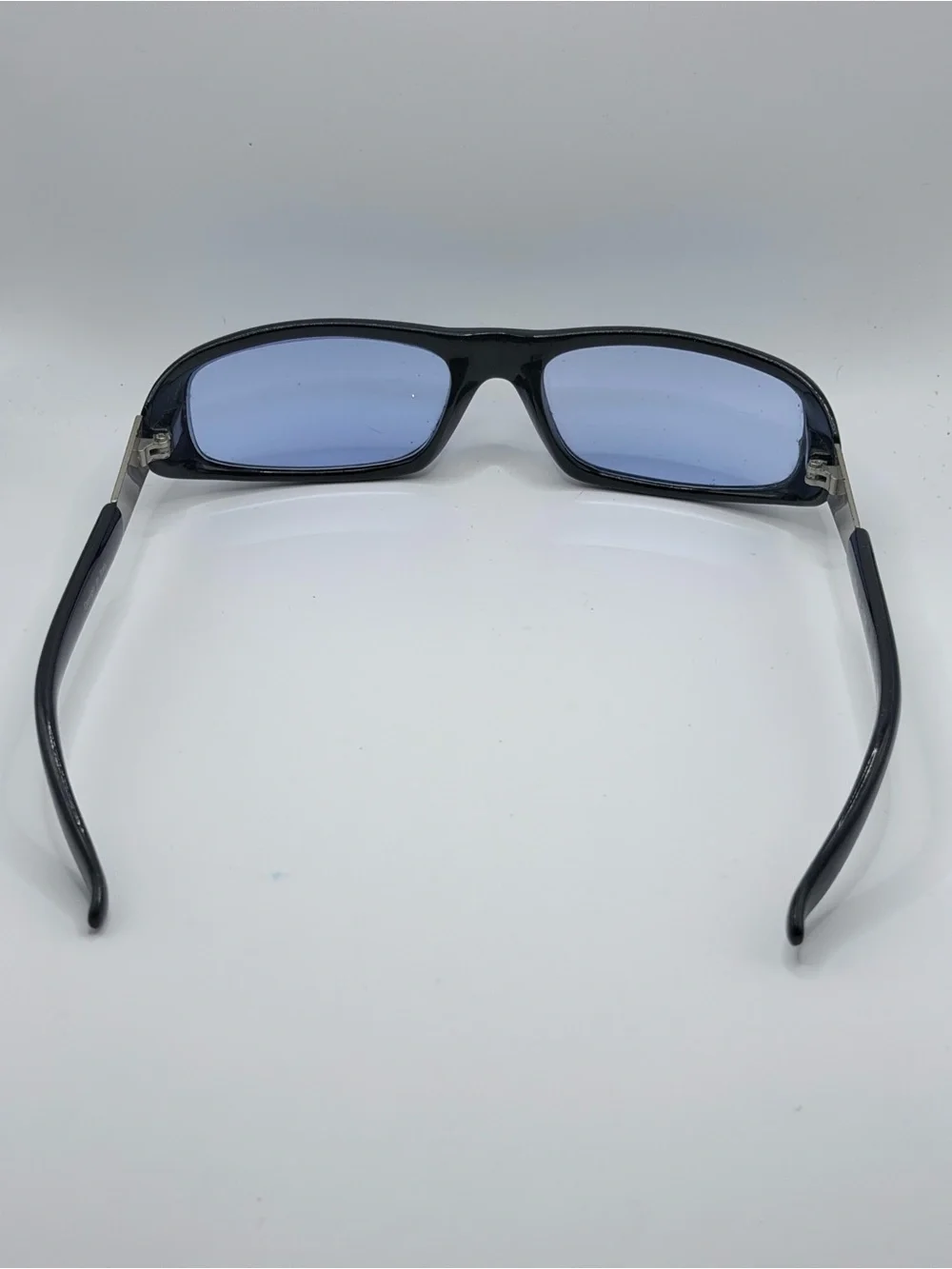 Y2K Identity Wraparound Sunglasses Black Blue Lens Retro Cyber